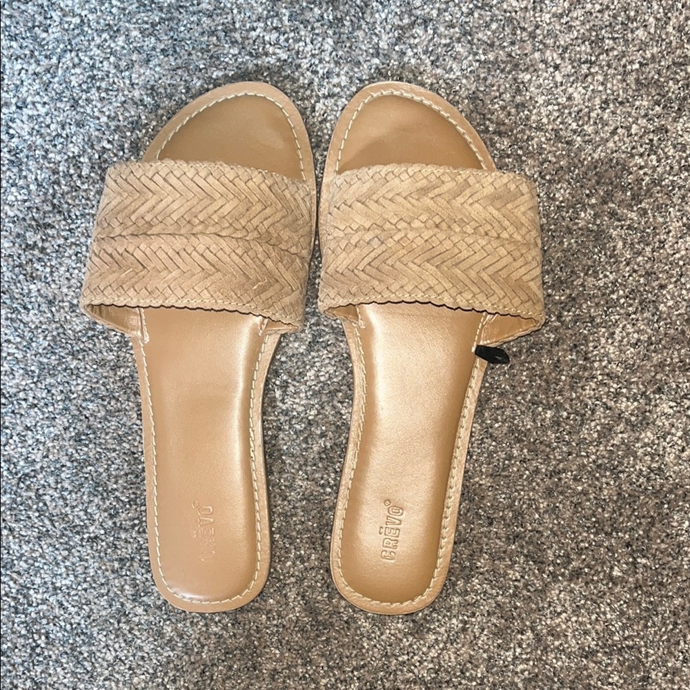 Beige Woven Slide Sandals
